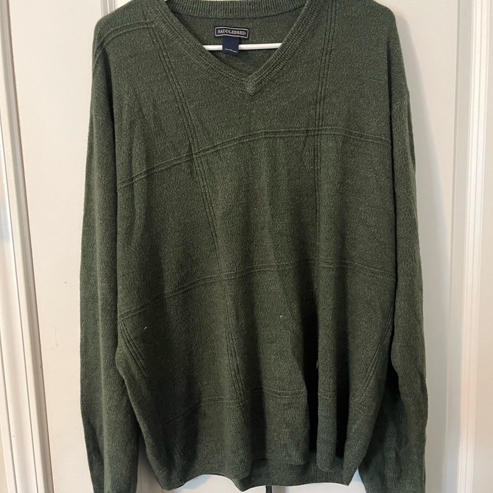 Saddlebred Olive V-Neck Sweater for Men